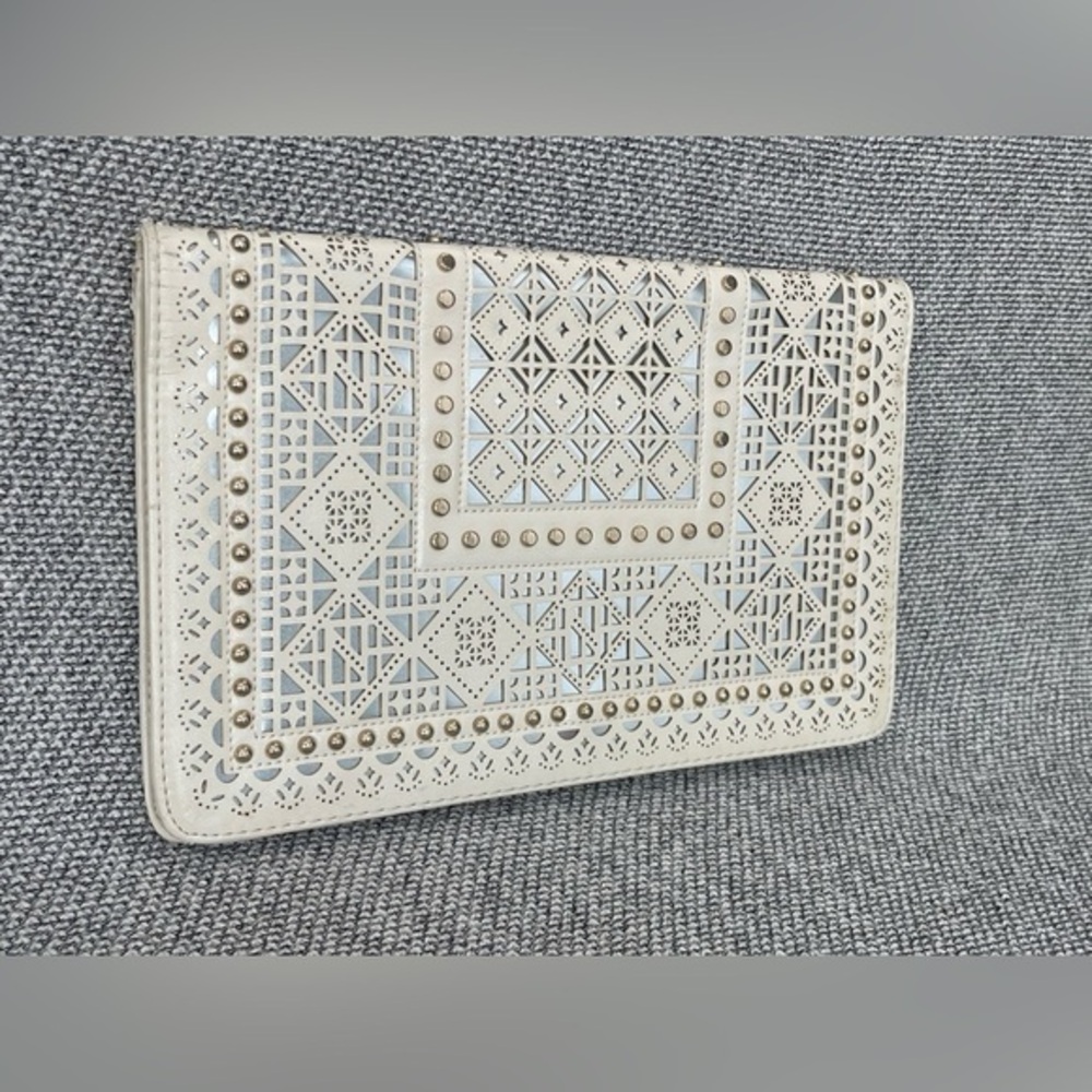 MMS - Design Studio White Clutch with Intricate Cutouts - Medium Size
